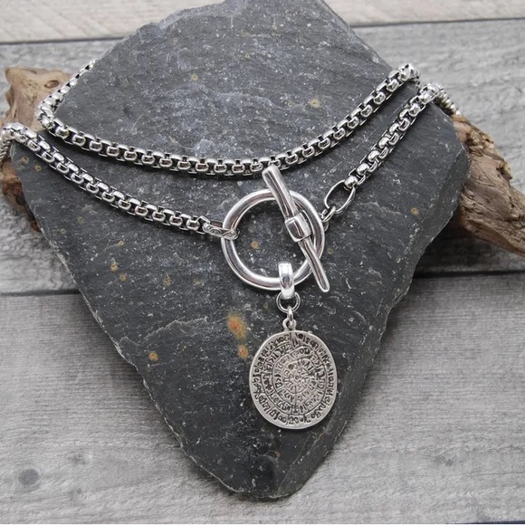 Jewelry - Greek Coin Silver Toggle Necklace